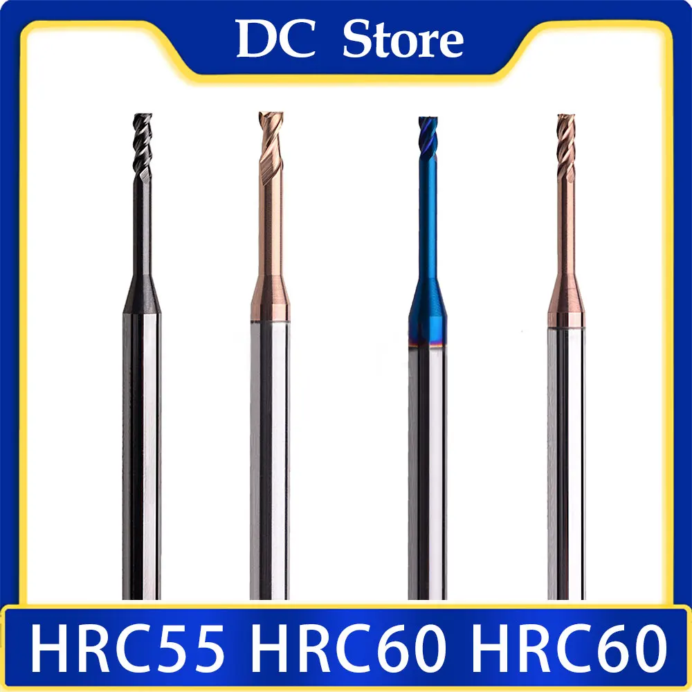 

1pc Hrc65 2/3/4 Flute Tungsten Carbide End Mill Milling Cutter Cnc Routerbits Long Flute Endmills 1mm 1.5mm 2mm 2.5mm 3.0mm