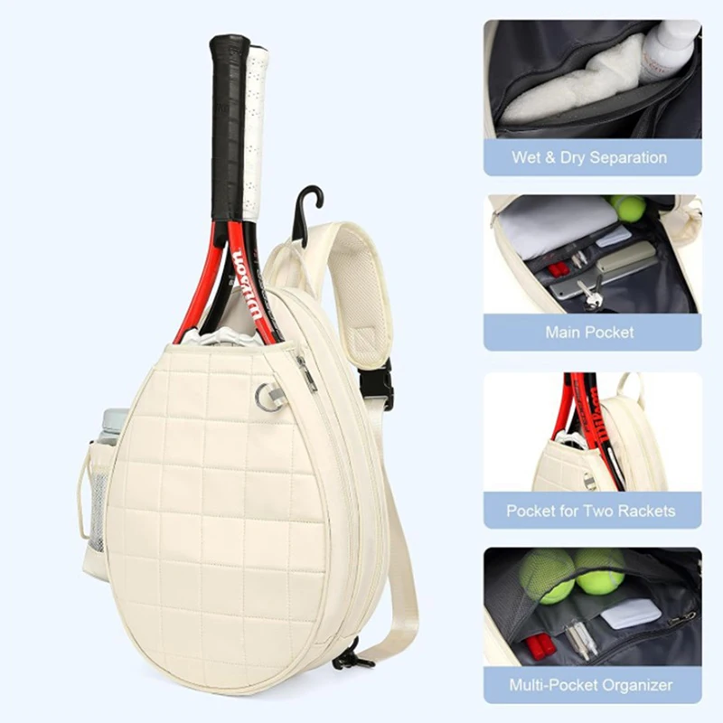 Tennis Bag, Quilted Tennis Backpack Holds 2 Rackets, Waterproof Crossbody Sling Pickleball Bags For Women, Men And Youth