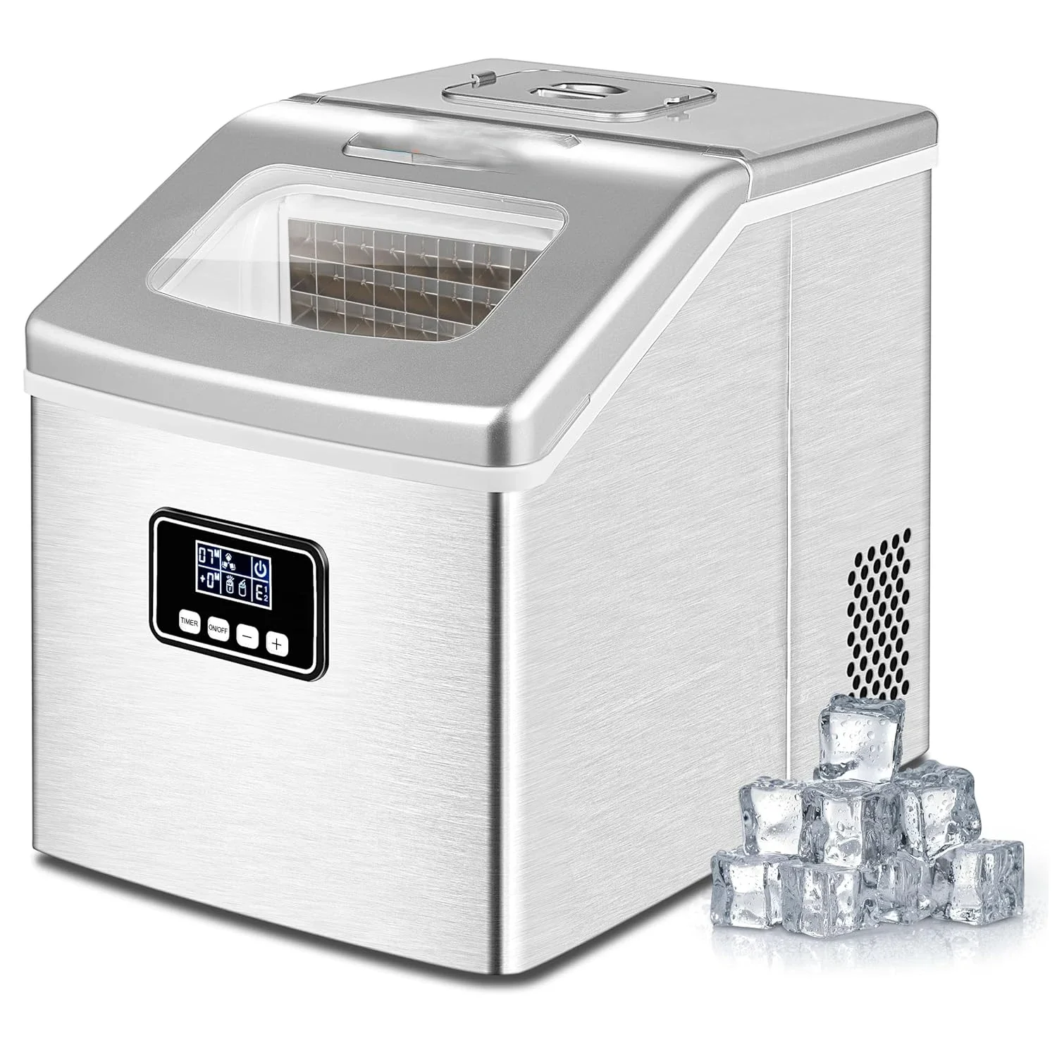 Machine à glaçons compacte et efficace avec seau, livres en auto, produit 40lb de glace en 24 heures, machine à glaçons Esch, 24 pièces de glace en seulement