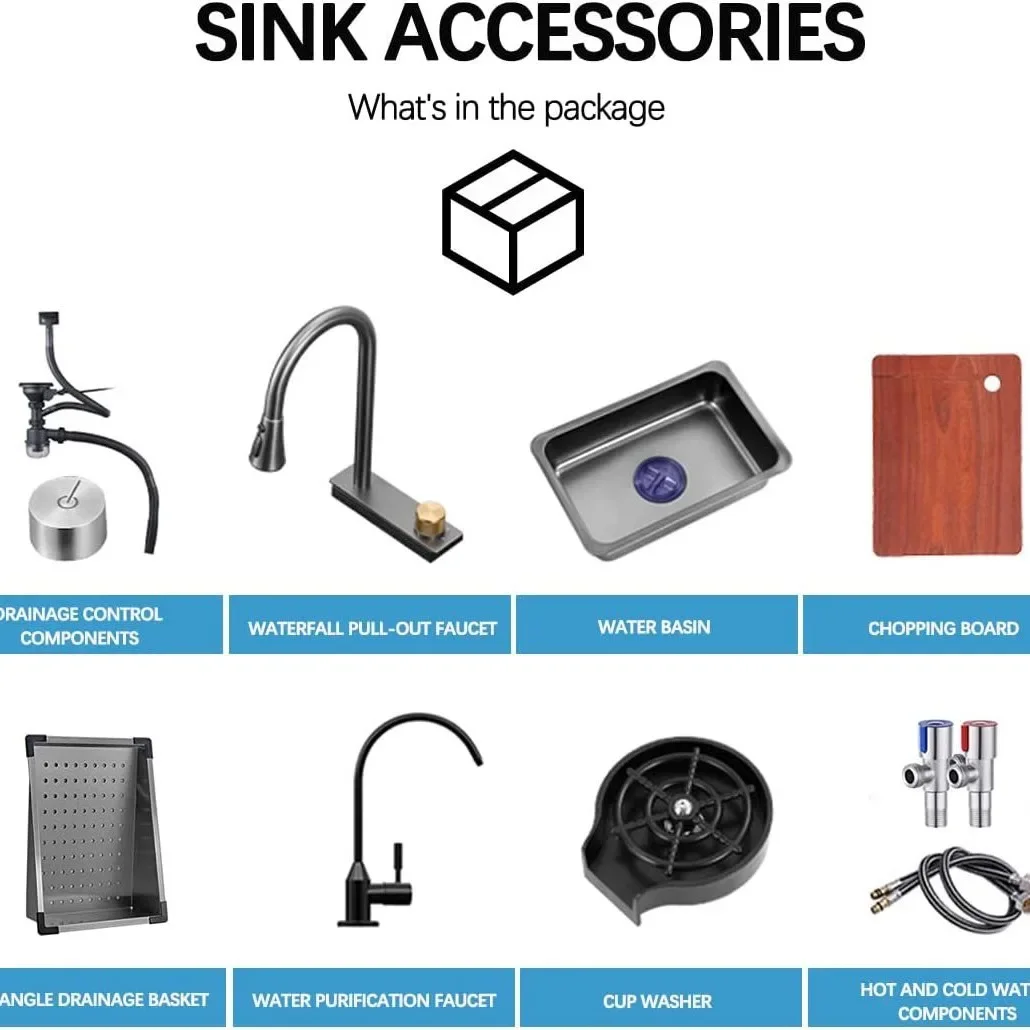 Lavello a cascata multifunzionale, grande Slot singolo, accessori da cucina, rubinetto Gourmet, acciaio inossidabile Nano 304