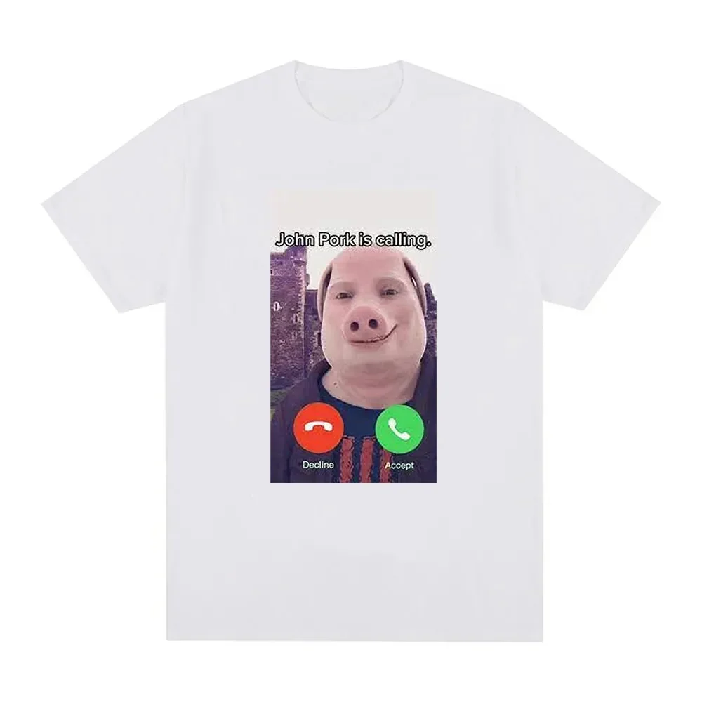 Humor Pig Meme Design Graphic T Shirt Cute Animal Lovers Loose Shirts Funny John Pork Is Calling Funny Answer Call Phone summer