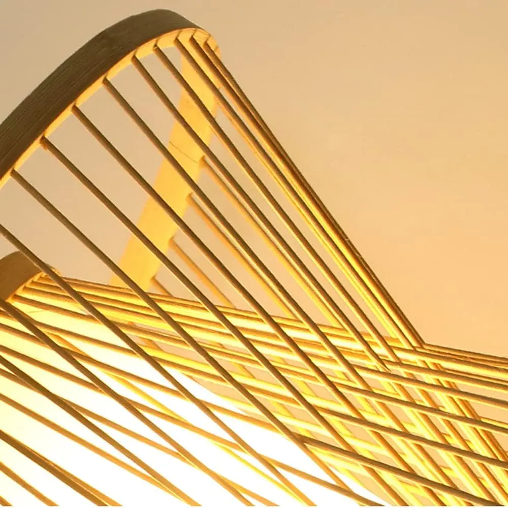 Japanese Style Teahouse Ceiling Chandelier Bamboo Art Lampshade Pendant Light For Bedroom Balcony Courtyard Study(E27 Base 35cm)