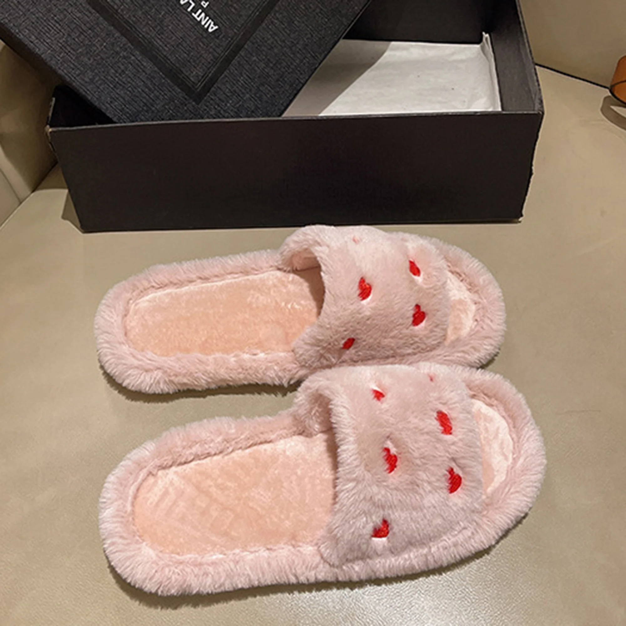 تو-المنزل المرأة النعال القلب شتاء دافئ غامض المفتوحة تو عدم الانزلاق البلاستيكية وحيد داخلي في الهواء الطلق أحذية منزلية مريحة