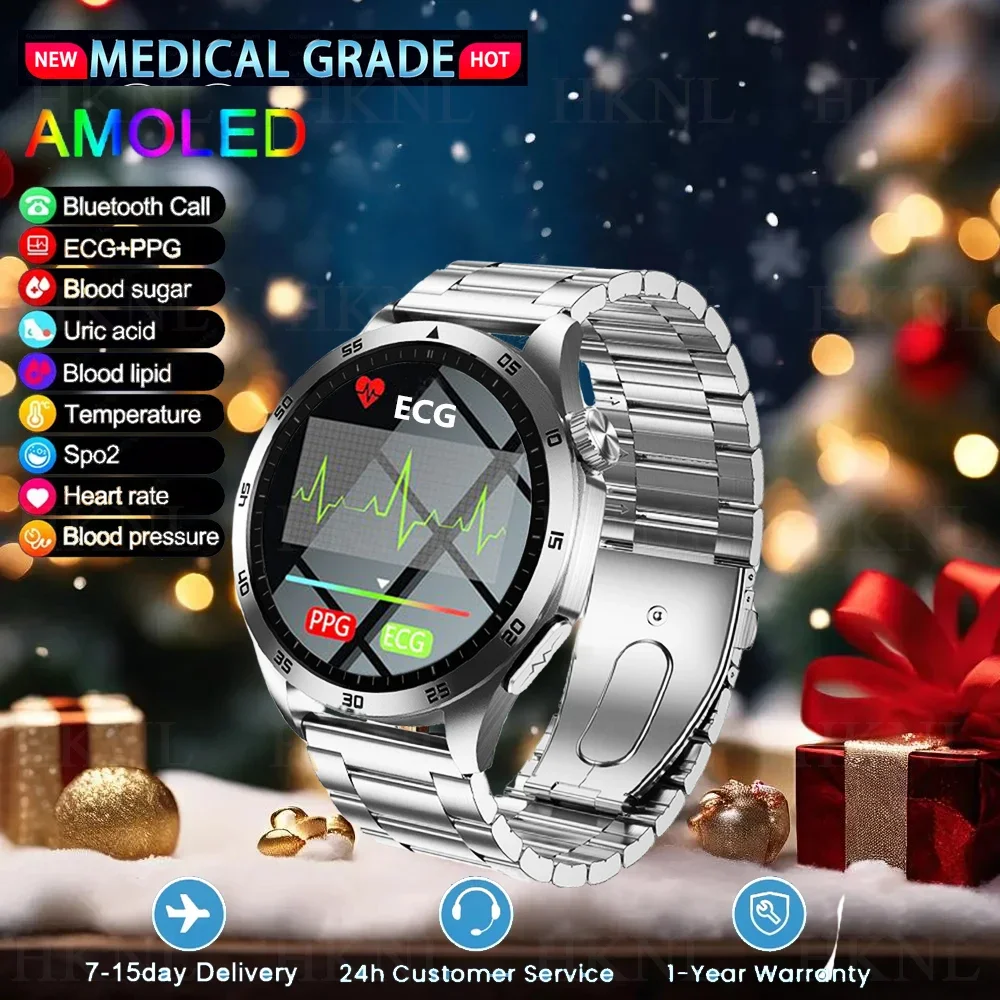 New Man Health Smart Watch Acido urico Lipido BMI Frequenza cardiaca ECG + PPG + HRV Monitor Chiamata BT 1.43 pollici 466*466 HD AMOLED Smartwatch