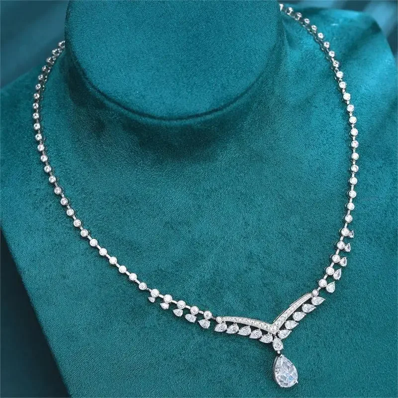 RUIF  2024 Elegant S925 Silver Necklace Simulated Diamond White Zirconia Pear Shape for Women