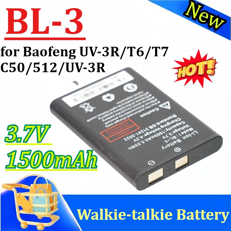BL-3 3.7V 1500mAh 5.55Wh Li-ion Battery for Baofeng UV-3R/T6/T7 C50/512/UV-3R Walkie-talkie