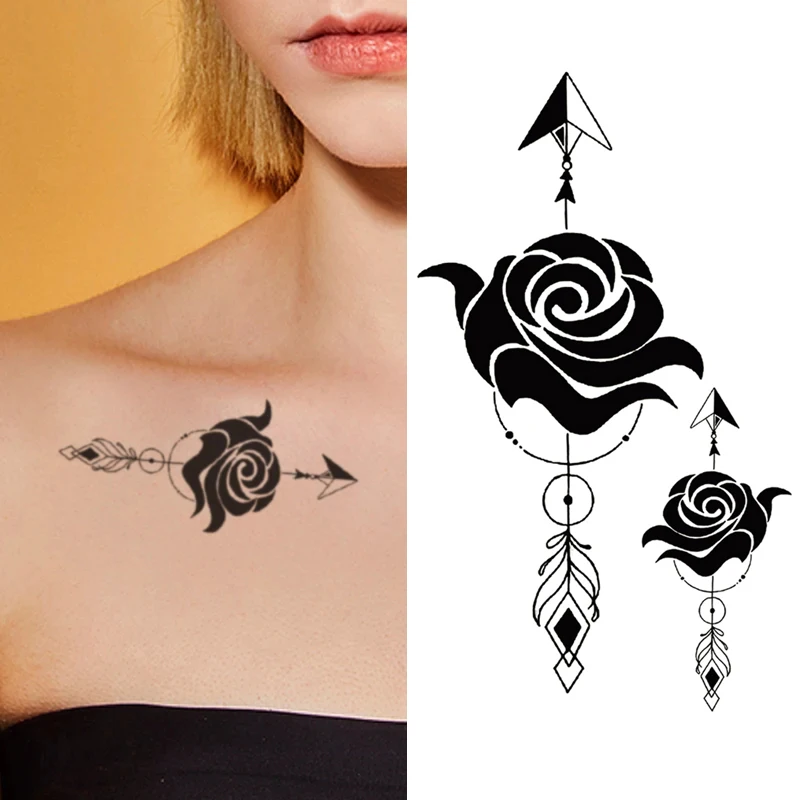 

Татуировки Наклейки Геометрия Водонепроницаемые Временные Черная Роза Стрела Поддельные Татуировки Флэш-тату Рука Грудь Назад Боди-Арт для Женщин Мужчин
