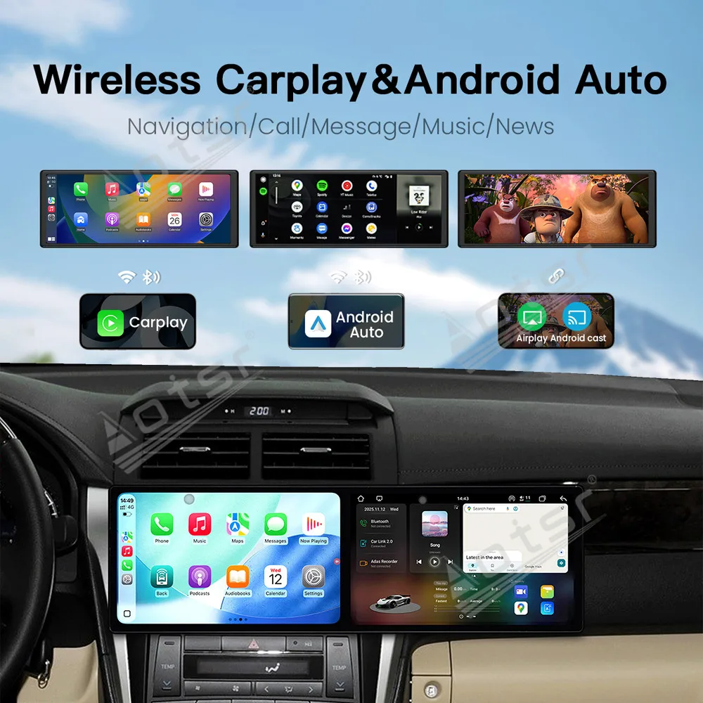 

Автомобильный радиоприемник с двойным экраном HD 10,1 дюйма для Toyota Camry 2012-2015, автомобильный мультимедийный видеоплеер, GPS-навигация, Carplay, Android 15