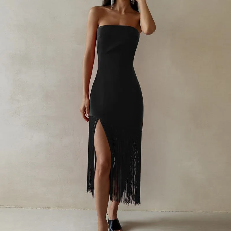 Tassel sexy strapless slit dress suitable for birthday parties for women vestidos de fiesta elegantes 2024 vestidos de festa