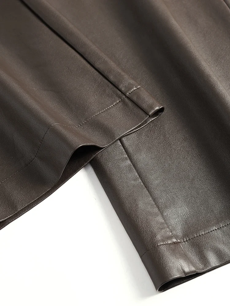 Pantaloni a gamba larga con tasche da donna di alta qualità 2023 Autunno Inverno Slim fit alla caviglia Culottes in pelle PU elastico in vita femminile 1711