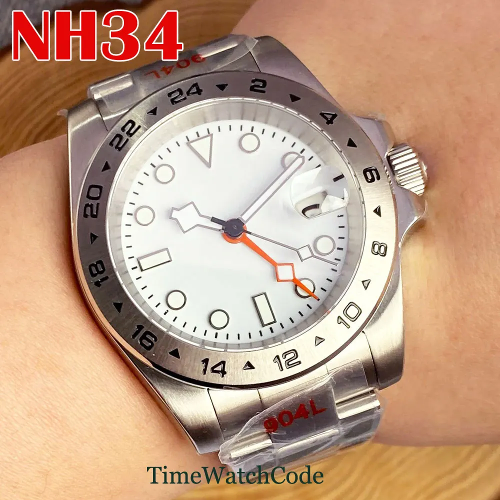 

Tandorio NH34A Movement Automatic Watch for Men GMT Function White Dial Sapphire Crystal 316L Bracelet 40mm reloj hombre