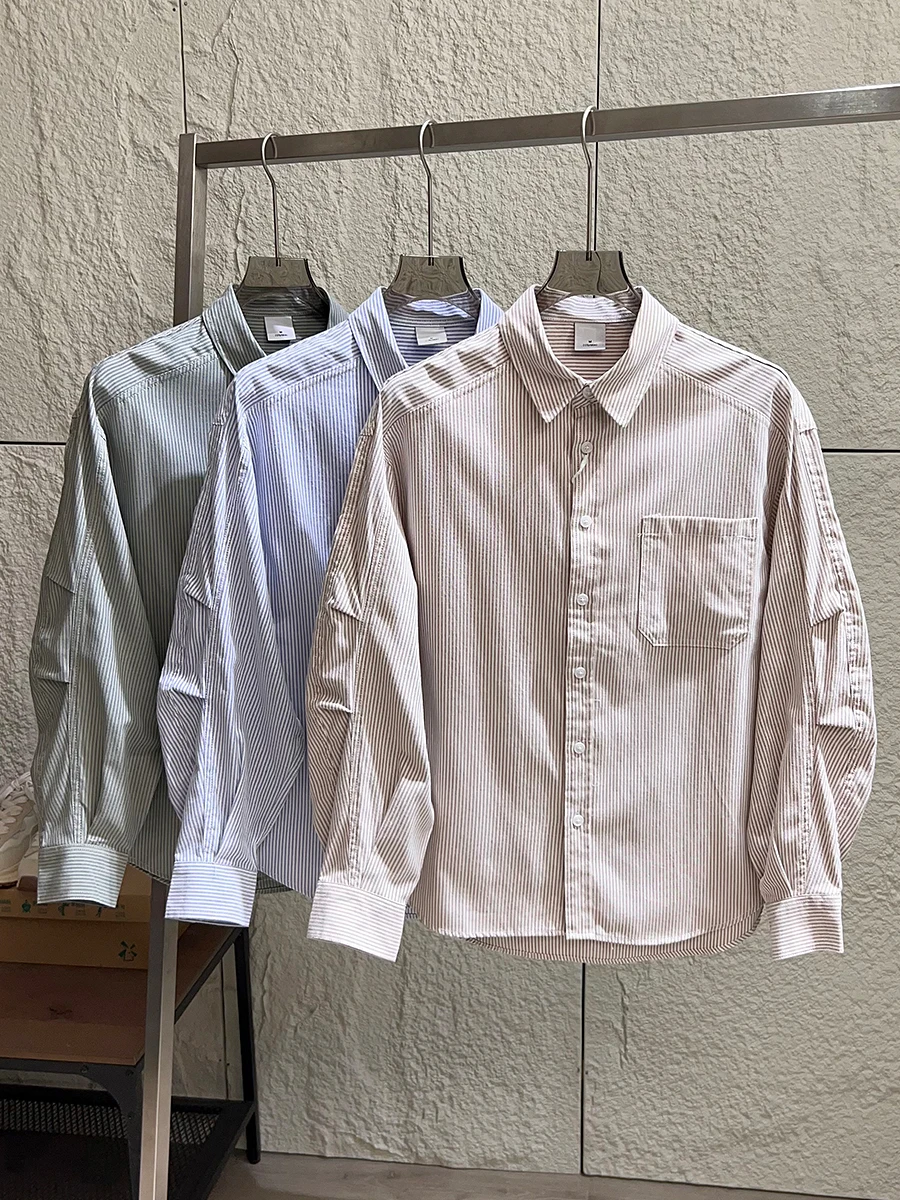 

Stripes! Comfortable Breathable! Spring Men's Soft Fine Casual Shirt Long Sleeve under Shirt Loose Fit Youth Trend