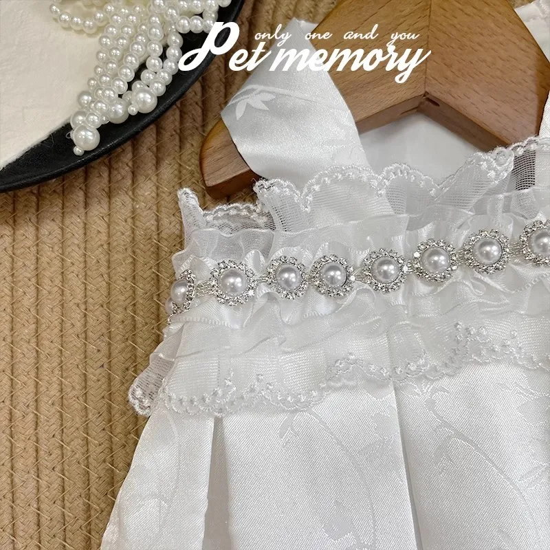 

High-End Luxury Pearl And Diamond Pet Dress Handcrafted Custom Wedding Dress For Small Dogs