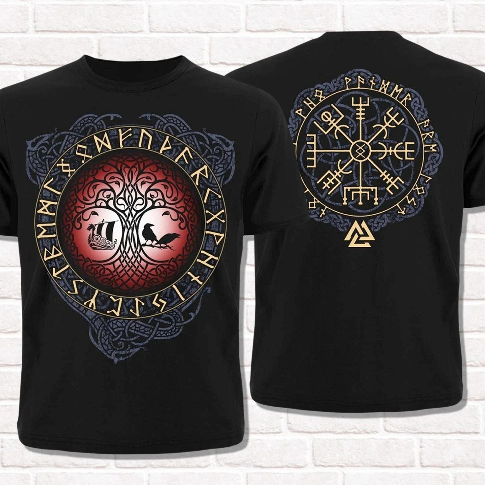 

Oversized Viking Style T-Shirt Odins Crows Valknut Shield with Axes Nordic Tradition Cotton Men Women Tee Streetwear Vintage Y2k
