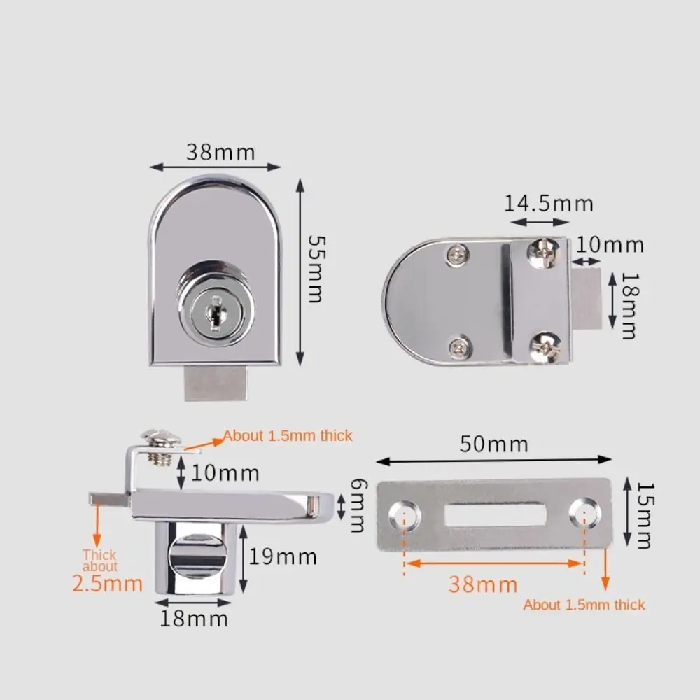 Nueva cerradura de puerta de vidrio de aleación de Zinc, cerradura de exhibición de gabinete de seguridad de puerta individual/doble, cerradura sin perforaciones, puerta de vidrio