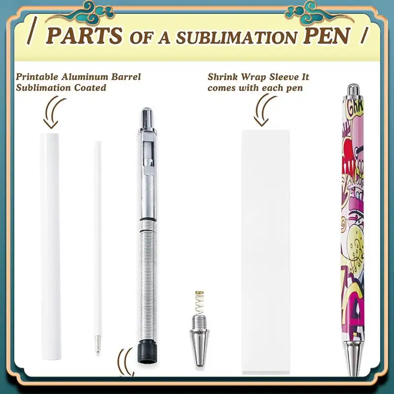 (Новинка) - 30 упаковок сублимационных ручек, пустые с термоусадочной пленкой, алюминиевая персонализированная сублимационная ручка по индивидуальному заказу для офиса своими руками, школы