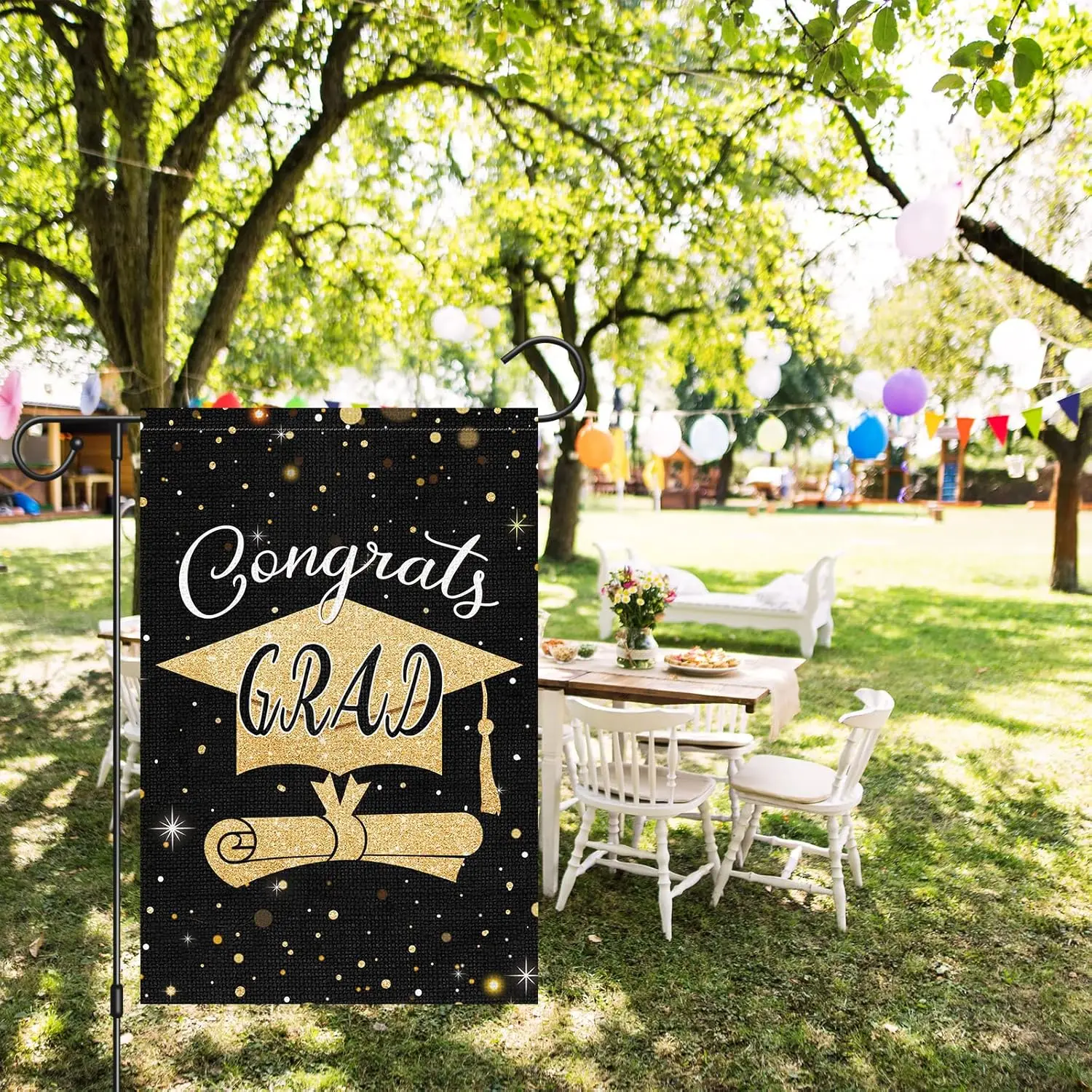 Graduation Garden Flag Garden Flag 12x18 Double Sided Burlap, Small Congrats Grad Garden Yard Flags Sign Banner for Outside Outd