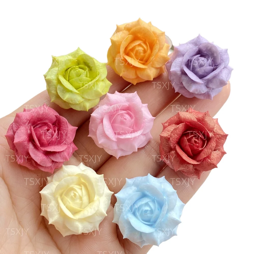 8 Stück Harz-Kawaii-3D-bunte Rosen-Flachblumen-Steinchen für Scrapbooking, DIY-Schleifen-Deko-Accessoires, Bastelbedarf