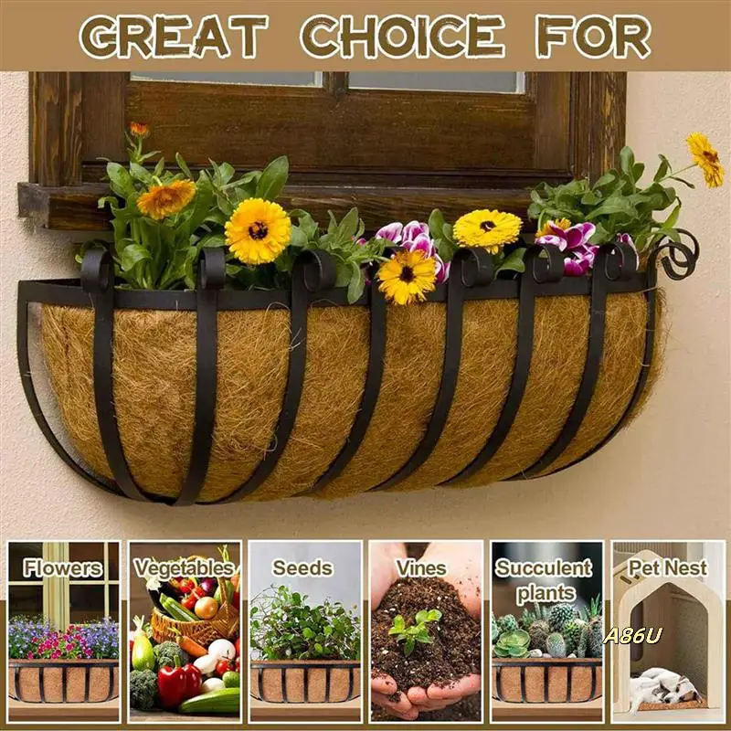 

8 Pack 24 Inch Trough Coconut Liners, Natural Coconut Liners For Wall Planter, Window Basket Deck Railing Planter