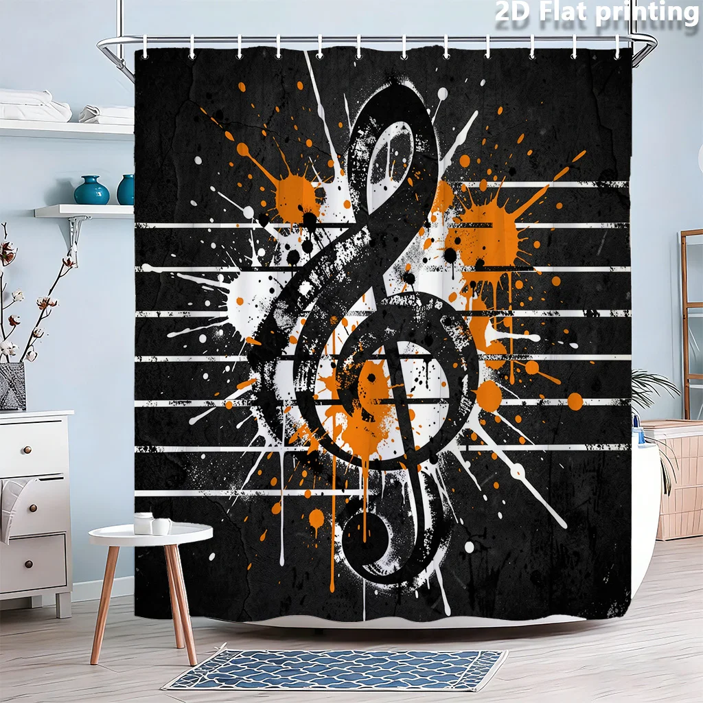 

Large Black Musical Treble Clef Shower Curtain Waterproof Abstract Grunge Splatter Art 180x200cm Bathroom Decor