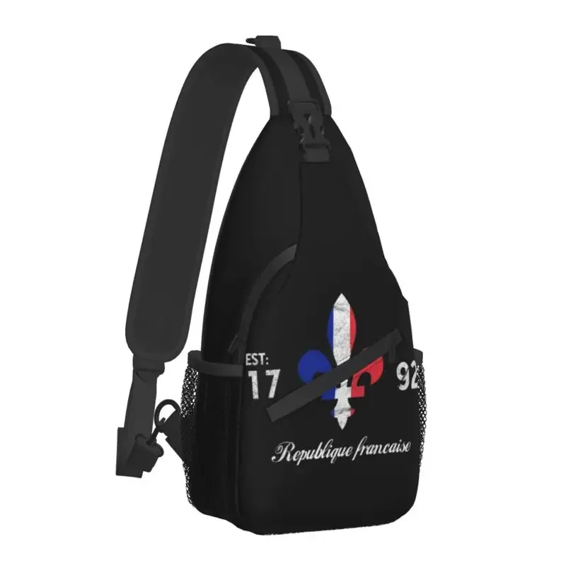 Republique Francais Fleur De Lis Crossbody Sling Backpack Men French Flag Lily Flower Shoulder Chest Bags for Camping Biking