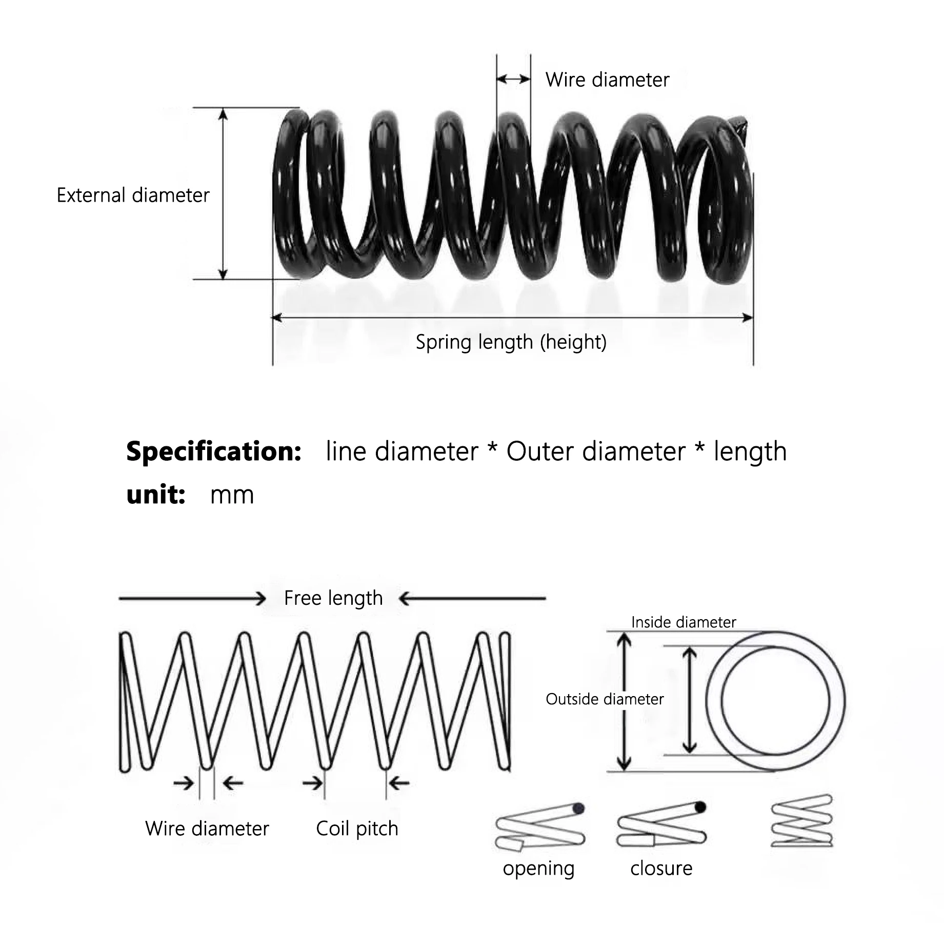 Stainless steel compression spring (10 pcs) compression damping, return strength. Custom wire diameter, outside diameter, length