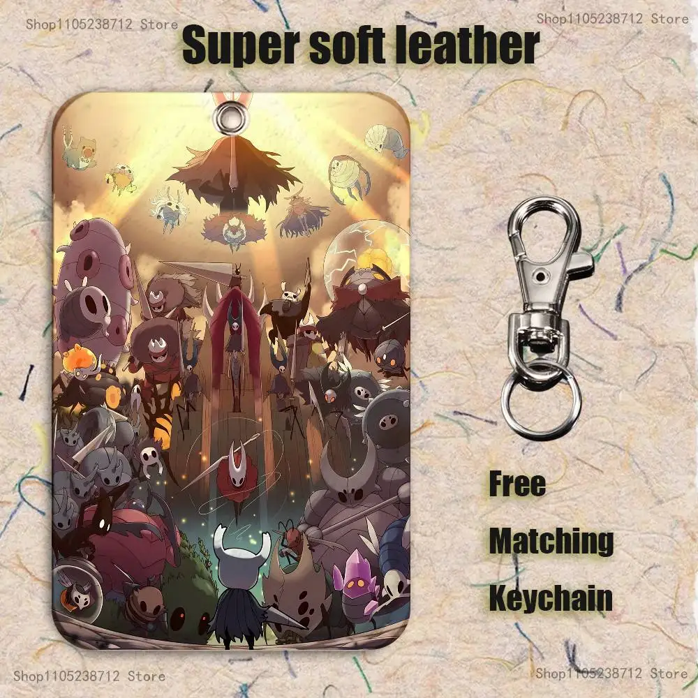 Horror Anime H-Hollow K-Knights patrón PU tarjetero de cuero llavero cerradura de puerta etiqueta de acceso funda para tarjeta de identificación llavero tarjeta