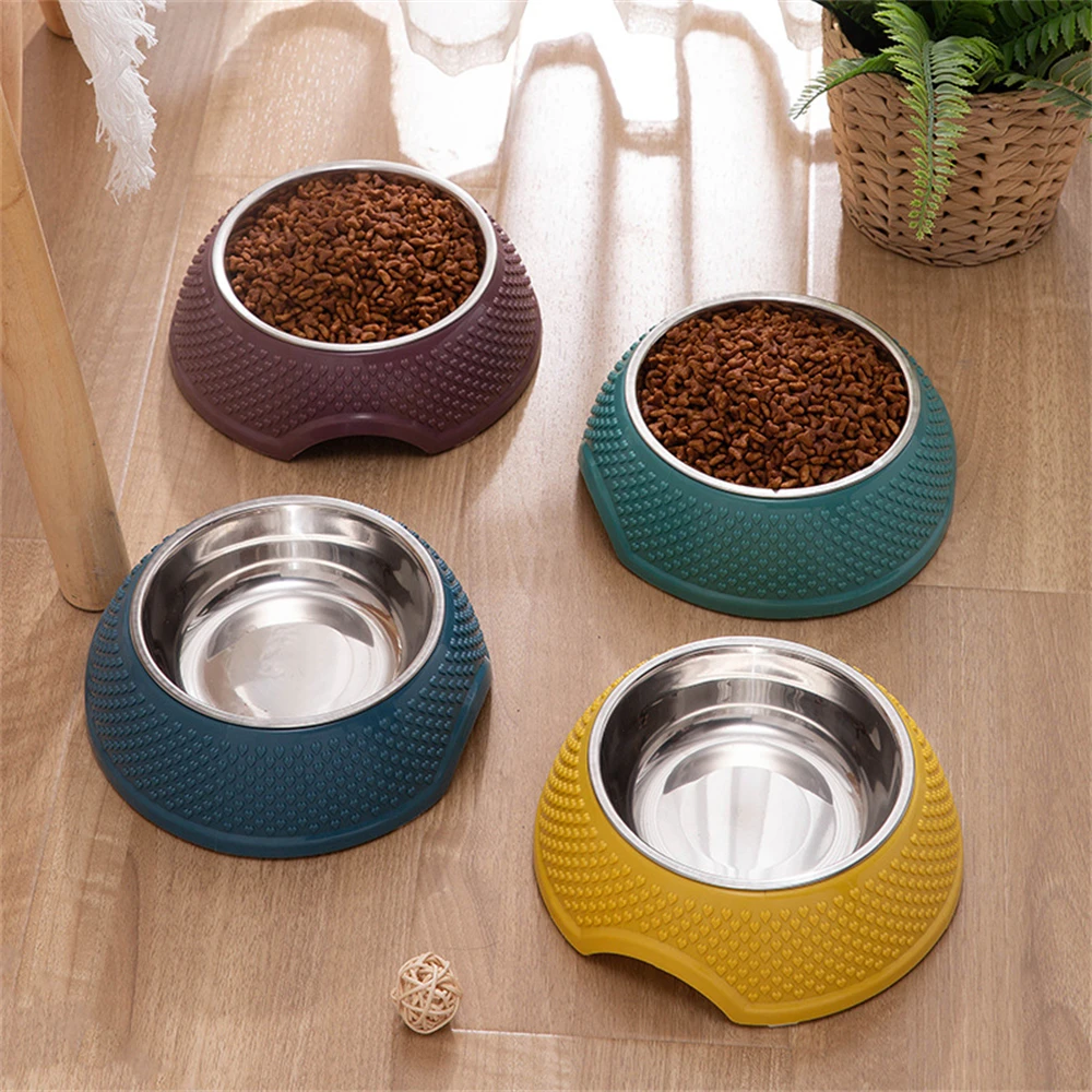 Stainless Steel Pet Feeding Bowl Non-slip Durable Pet Tableware Washable Dog Food Water Dish Cat Bowls With Heart-Shaped Pattern