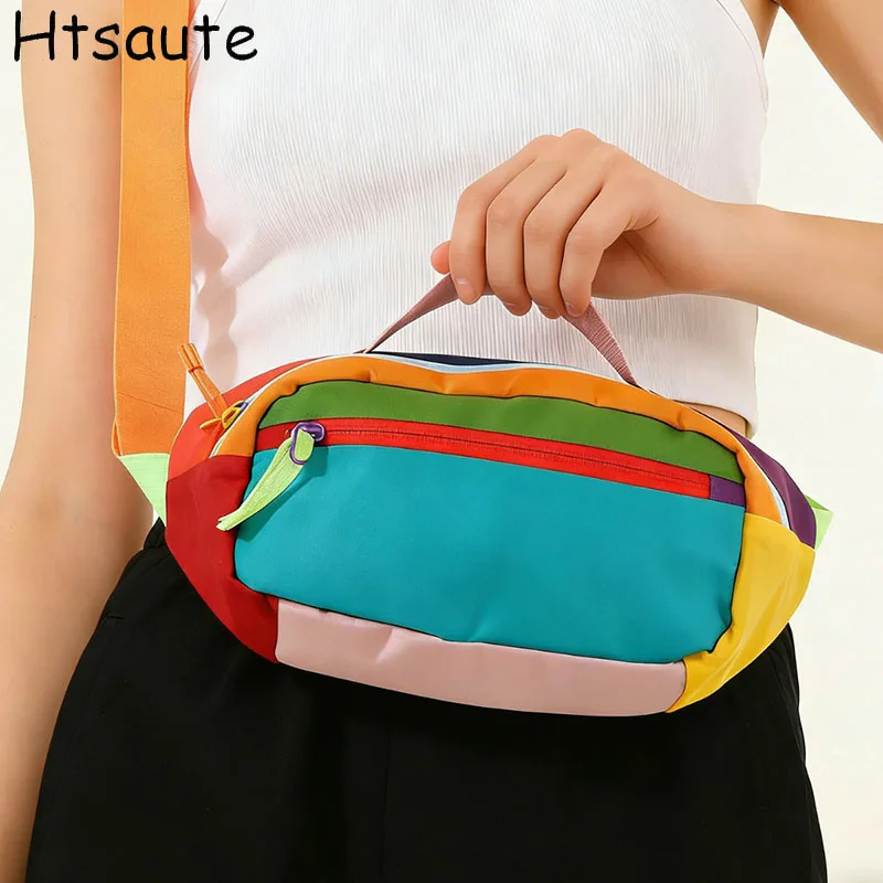 

Nylon Crossbody Bags For Women Casual Colored Waist Pack Shoulder Bag Multi-pocket Coin Phone Waist Bag Travel Outdoor Chest Bag
