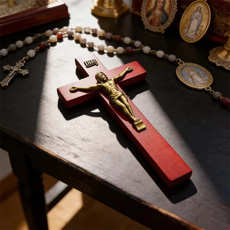 

Византийское красное деревянное православное настенное распятие с серебряной статуэткой Иисуса для церкви, дома, декора стен, молитвенных обрядов, христианский подарок