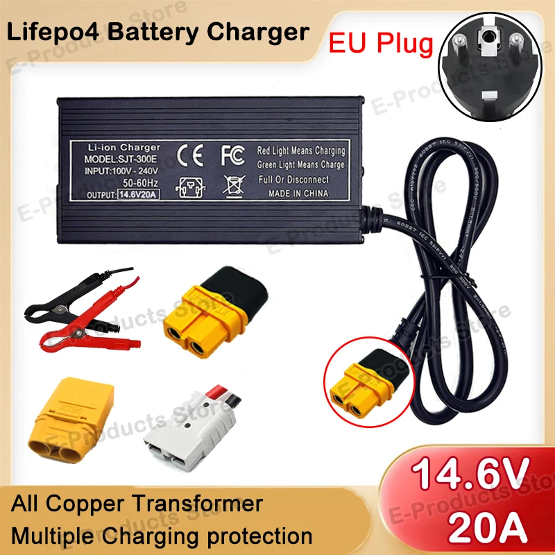 14.6V 20A Lifepo4 Battery Charger High Power Charger For Lithium iron Phosphate Battery Pack 12V Smart Charger 110V-240V EU Plug