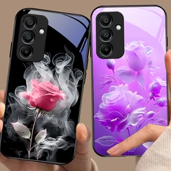 White Smoke Red Rose For Samsung Galaxy A15 5G 54 4G 51 50 24 35 90 71 12 51 53 52S 80 22 34 Black Tempered Glass Phone Case