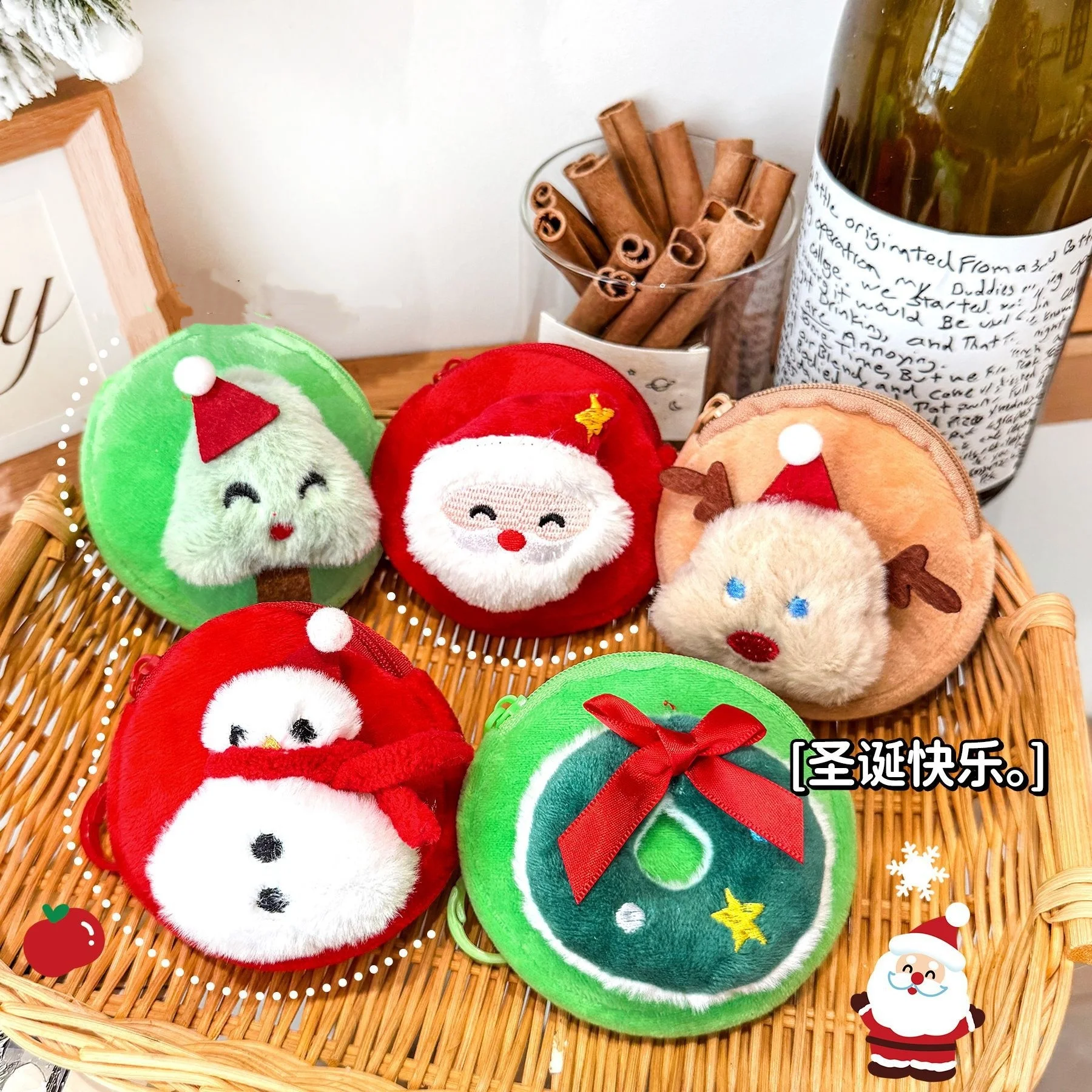 أفخم حقيبة سلسلة المفاتيح المحمولة الكرتون سانتا كلوز محفظة الاطفال محفظة نسائية للعملات المعدنية ثنائي الغرض حقيبة التخزين الصغيرة قلادة لصالح الحفلات #1