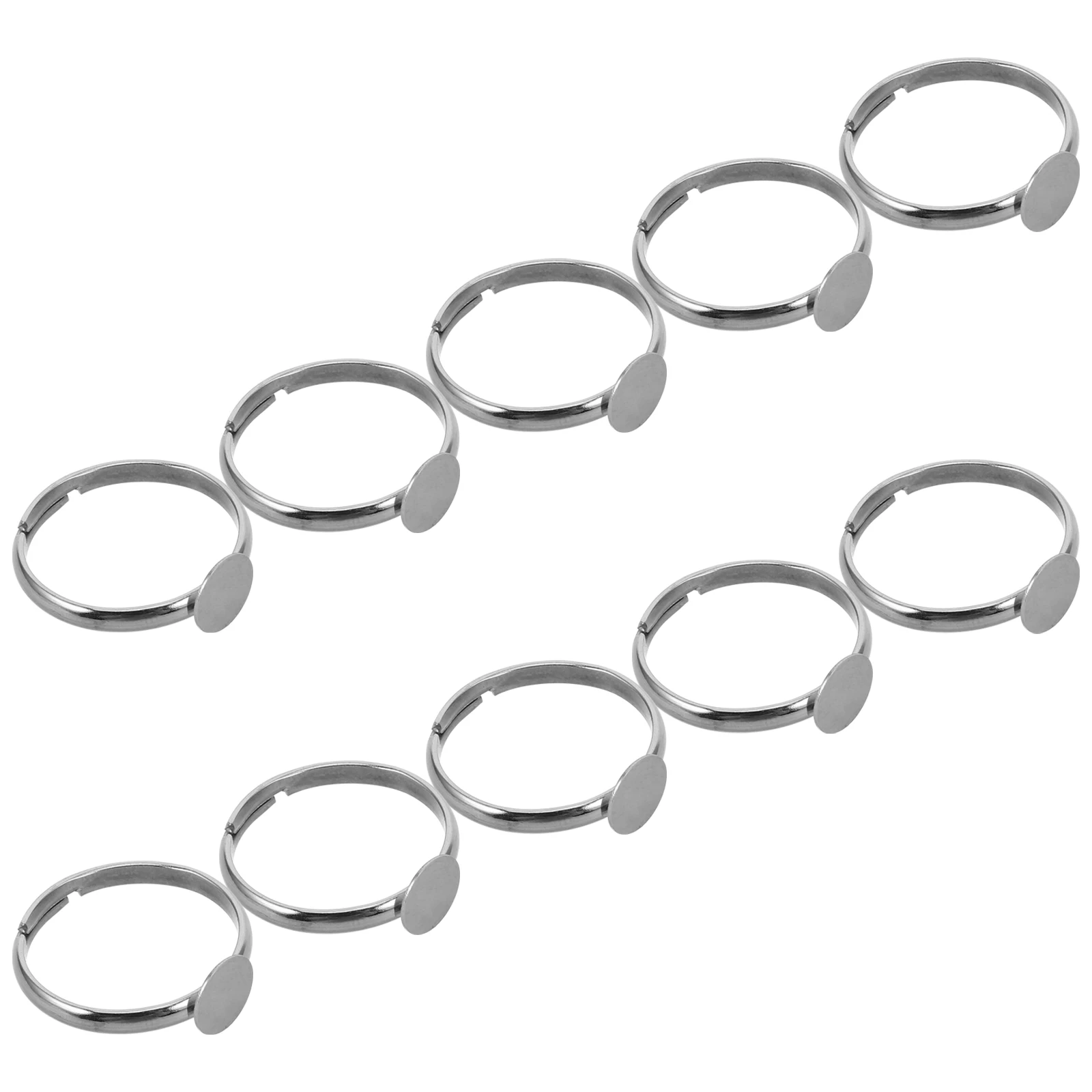 

10pcs Adjustable Stainless Steel Rings Adhesive Tray Kids Students DIY Jewelry Crafts Metal Ring Accessories Toddler Fashion