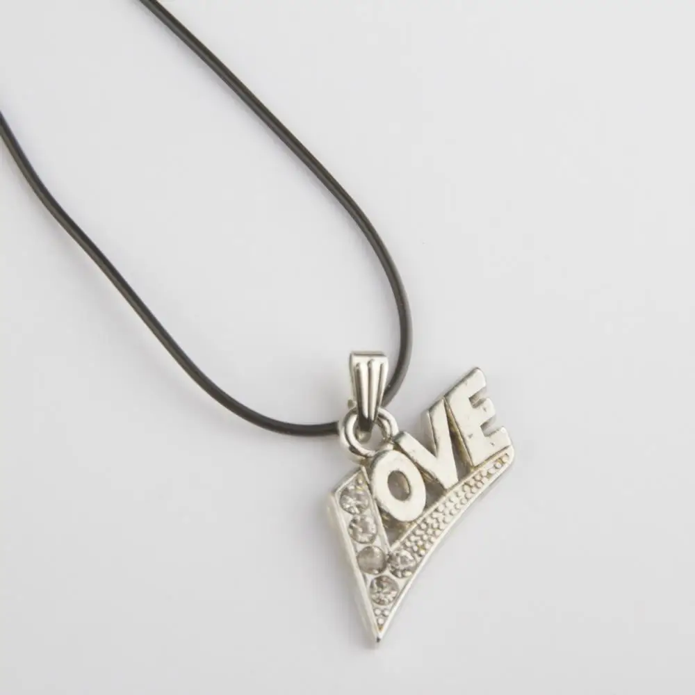 Cubic zirconia Love Figured Vinlex Leather Necklace