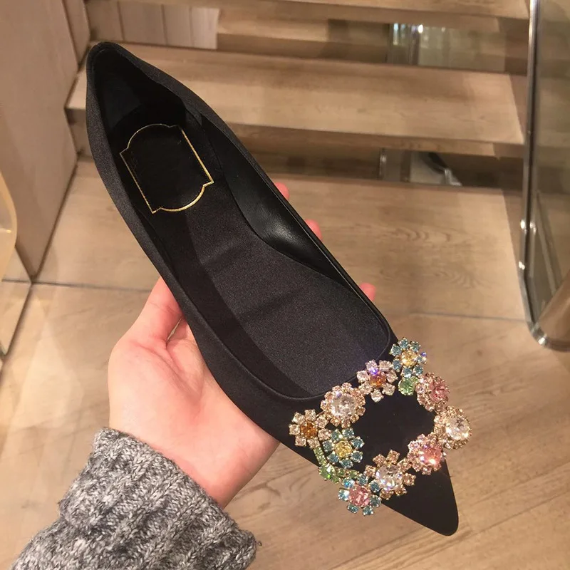 

Luxury Designer Women's Shoes Exquisite Rhinestone Flat Shoes for Woman Elegant Wedding Shoes French Casual Shoe Zapatos Mujer