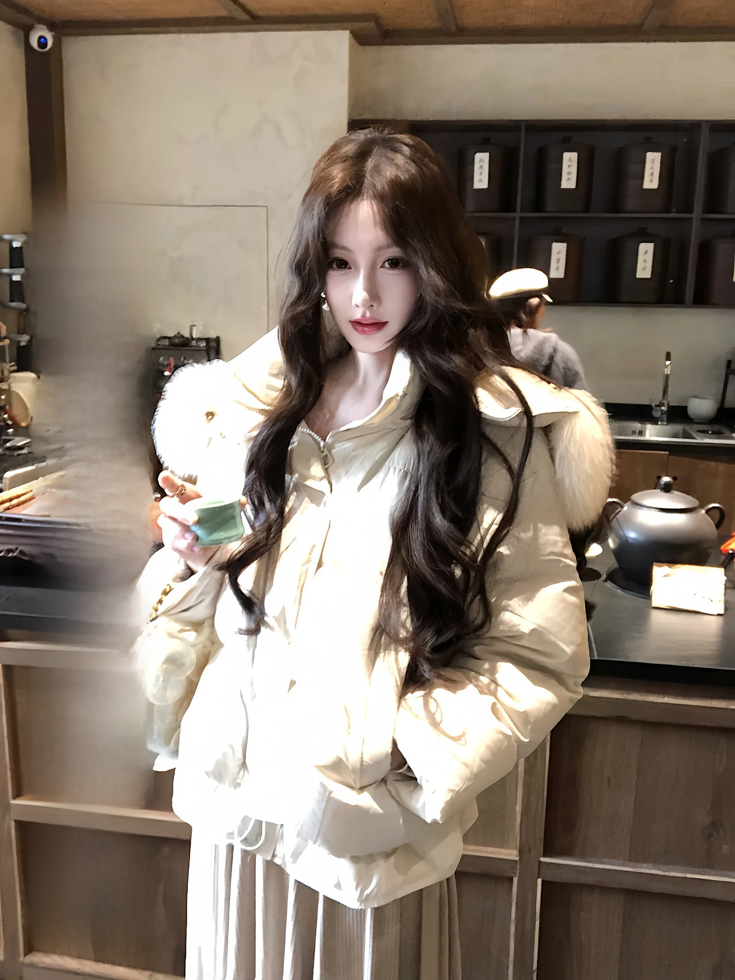 

Cisas New Arrival ort Sle Du down Jaet Fur Collar Korean Sle Warmth Thiened Zipper Closure Women's Coat