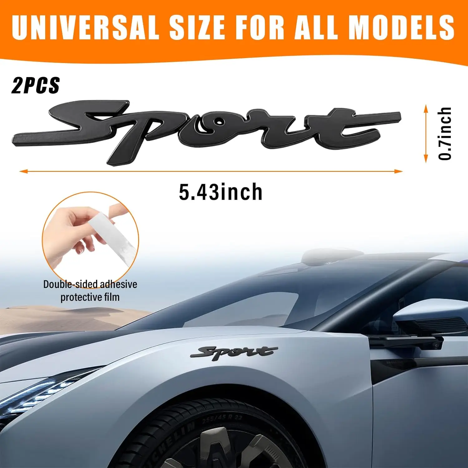 2 Pcs 3D Metal Car Sport Sticker Sport Logo Raised Letters Decals Badge Auto Side Fender Rear Trunk Emblem Vehicle Exterior