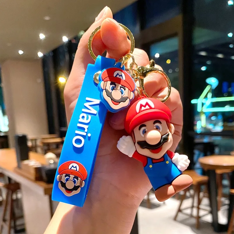 MINISO 3D Cartoon Cute Keychain Super Mario Bros Pendant Toys Keychain Yoshi Goomba Kinopio Car Keyring Ornament Birthday Gifts