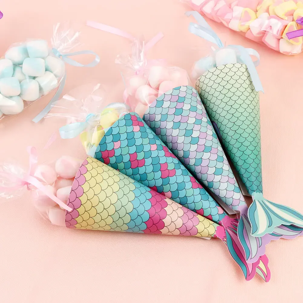 

12pcs Mermaid Paper Candy Gift Box invitation Card Gifts Bags Girls Birthday Treat Mermaid Party Favors Decoration