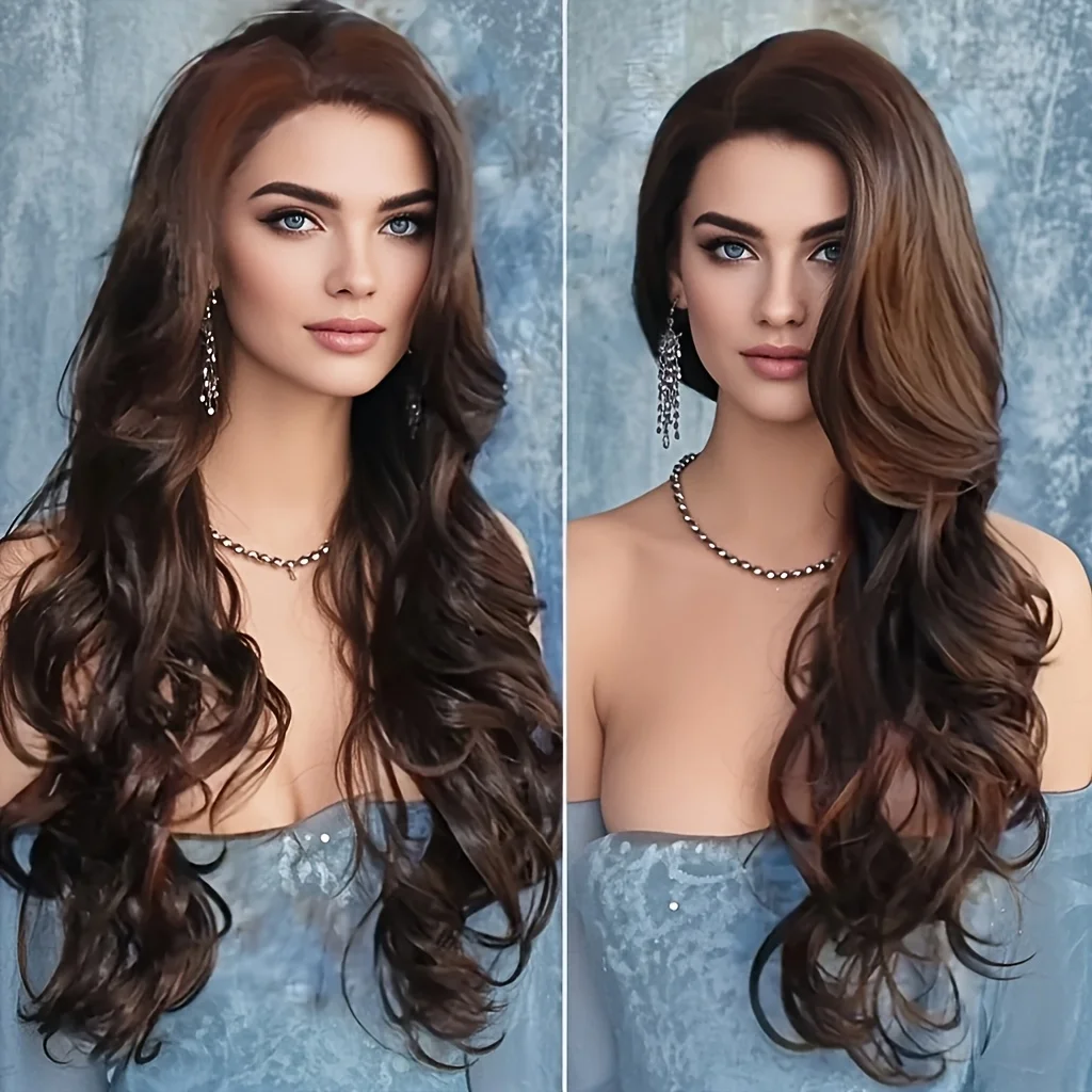 

Women's side-parted long curly gradient syntheticwig heat-resistant and easy-to-wear wig accessories,suitable for daily dressing