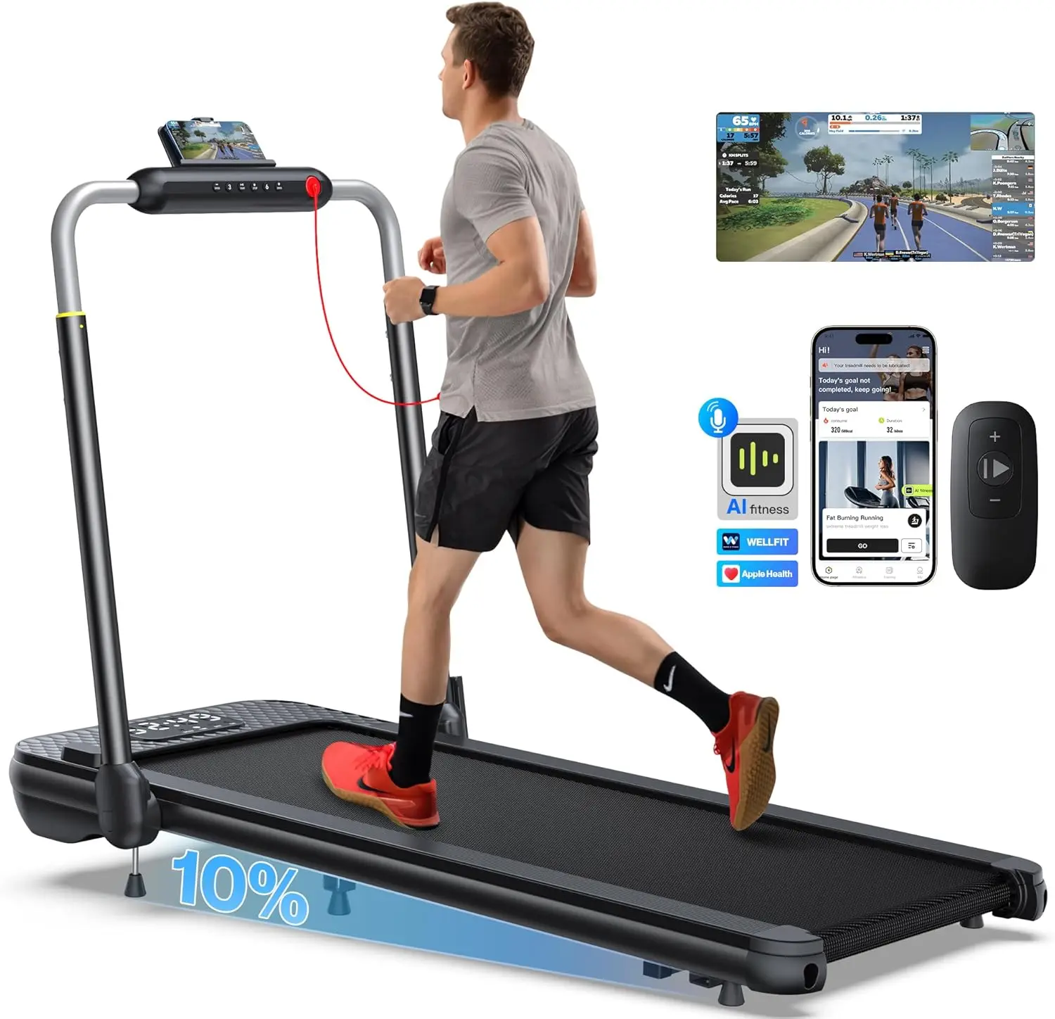 Upgraded - 10%/12% Incline Walking Pad Treadmill with 340+ lbs Capacity for Apartment Office Home,3.0HP Quiet Under