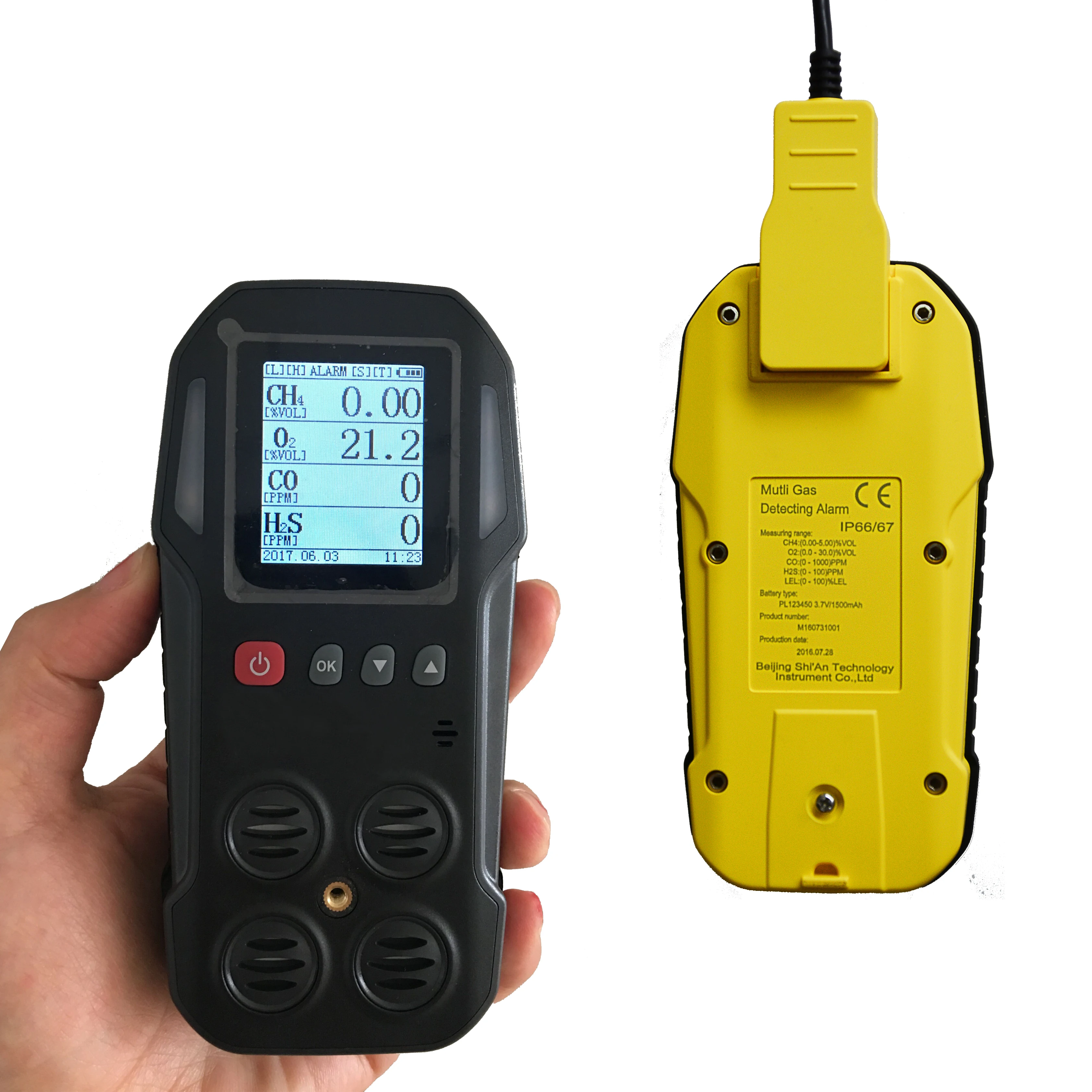 Low Price Multi Gas Monitor with data logger H2S CO O2 LEL IP66 Portable Multi 4 Gas Detector