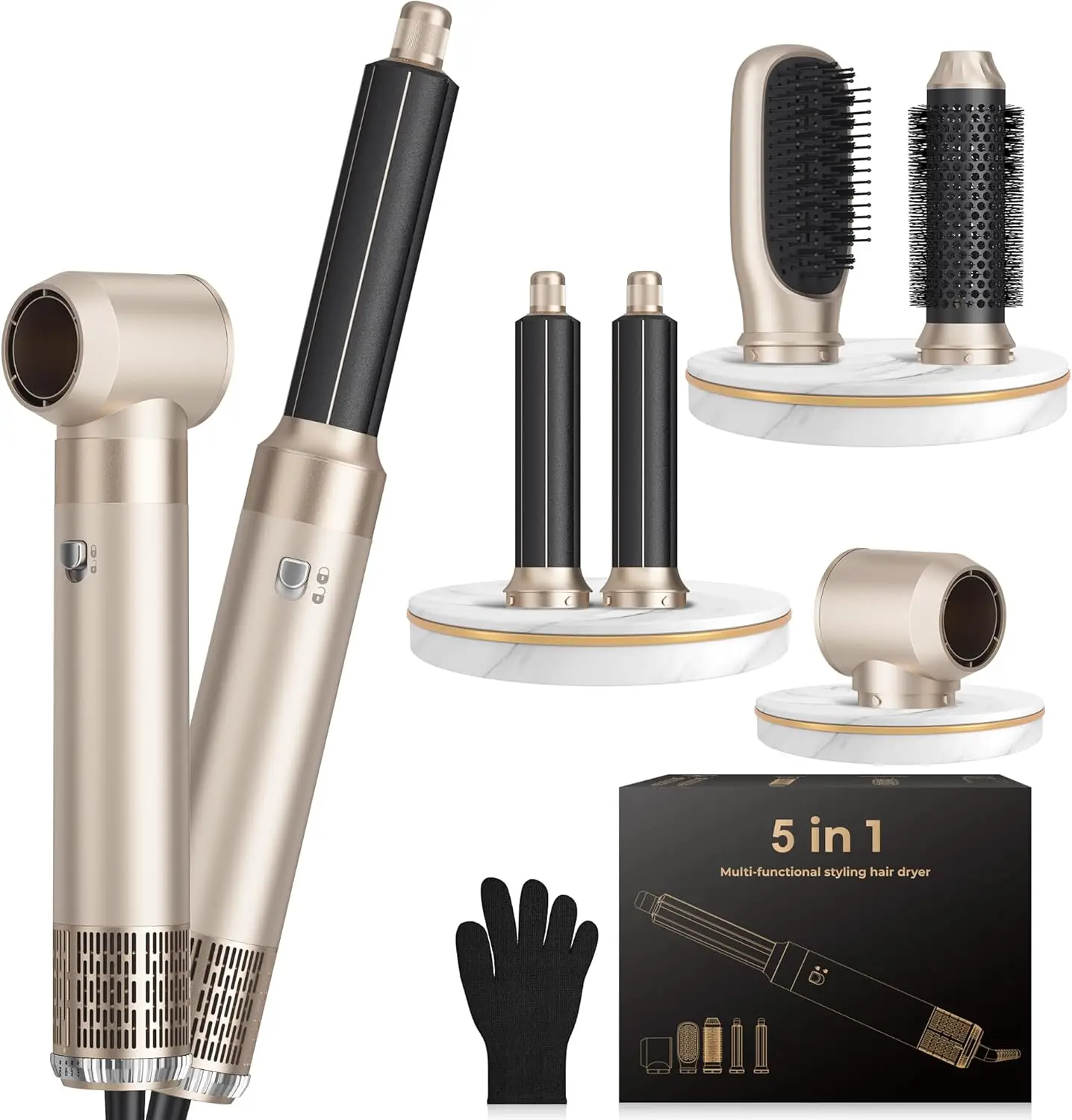 

5-in-1 Ionic Hair Dryer Brush with Auto Curler, Detachable for Drying, Curling & Straightening