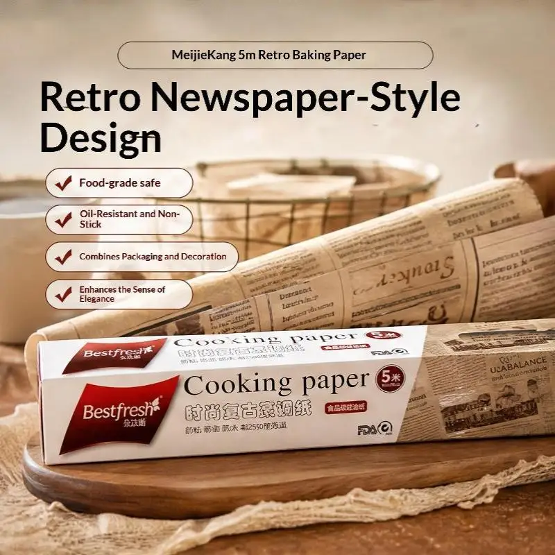 Vintage Newspaper Baking Paper Food Grade Silicone Oil Paper Non Stick Heat Resistant Liner for Oven Baking Food Wrapping