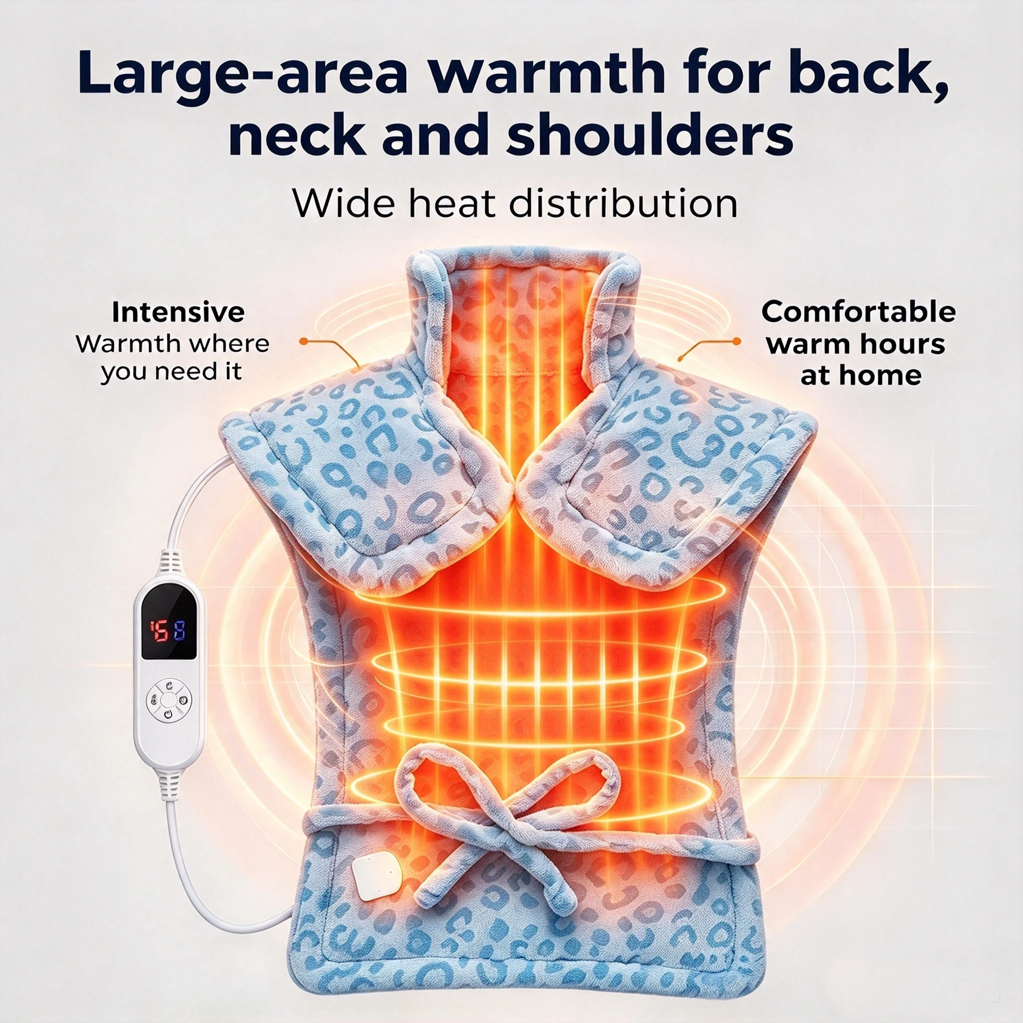 Electric Heating Pad for Back, Neck & Shoulders, Wearable Heating Pad with 6 Heat Levels, 3 Auto-Off Timer Settings Ultra-Soft