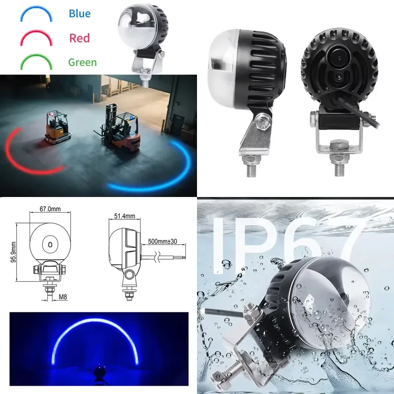 

【CHIMU HOME】 Waterproof 10-110V DC LED Warning Light Red Blue Green Arc Zone for Forklift Warehouse Safety