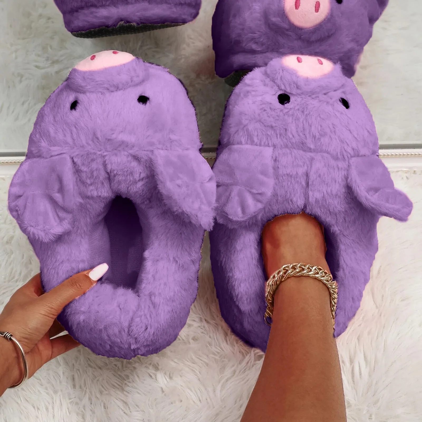 Winter Women Warm Indoor Slippers Ladies Fashion Cute Pink Pig Shoes Women\'s Soft Short Furry Plush Home Floor Plush Slipper