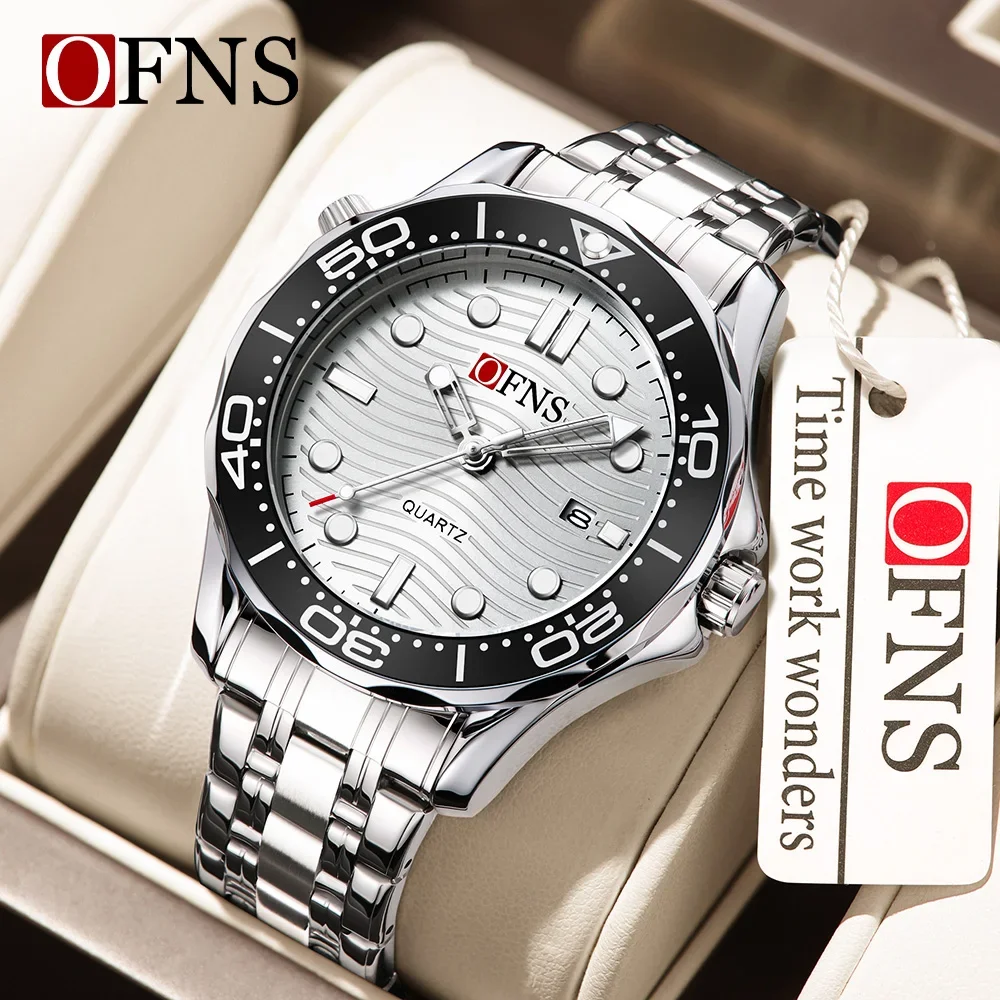 OFNS 7102 Luxury Fashion Men's Watch Waterproof Strap Calendar Night Light Men's Watch Rotating bezel Men's Quartz Watch