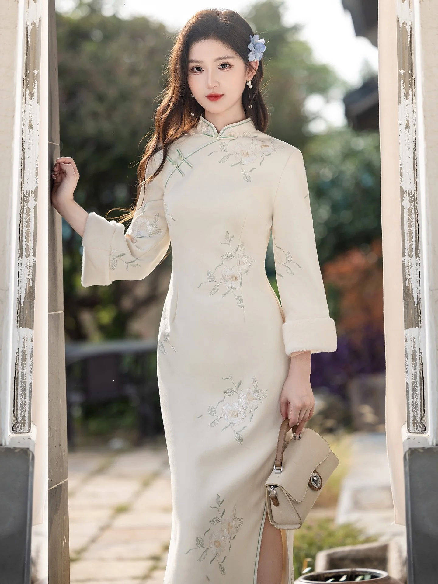 

Новое женское длинное платье-ципао в китайском стиле с флисовой подкладкой для помолвки и повседневной носки, красивое, в стиле Pure Desire